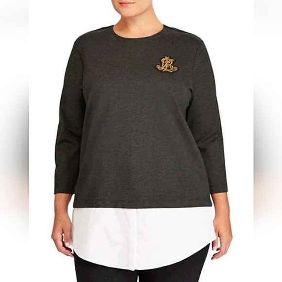Ralph Lauren Gray Layered Look Bullion Crest Top, Sz 3X - Picture 1 of 12